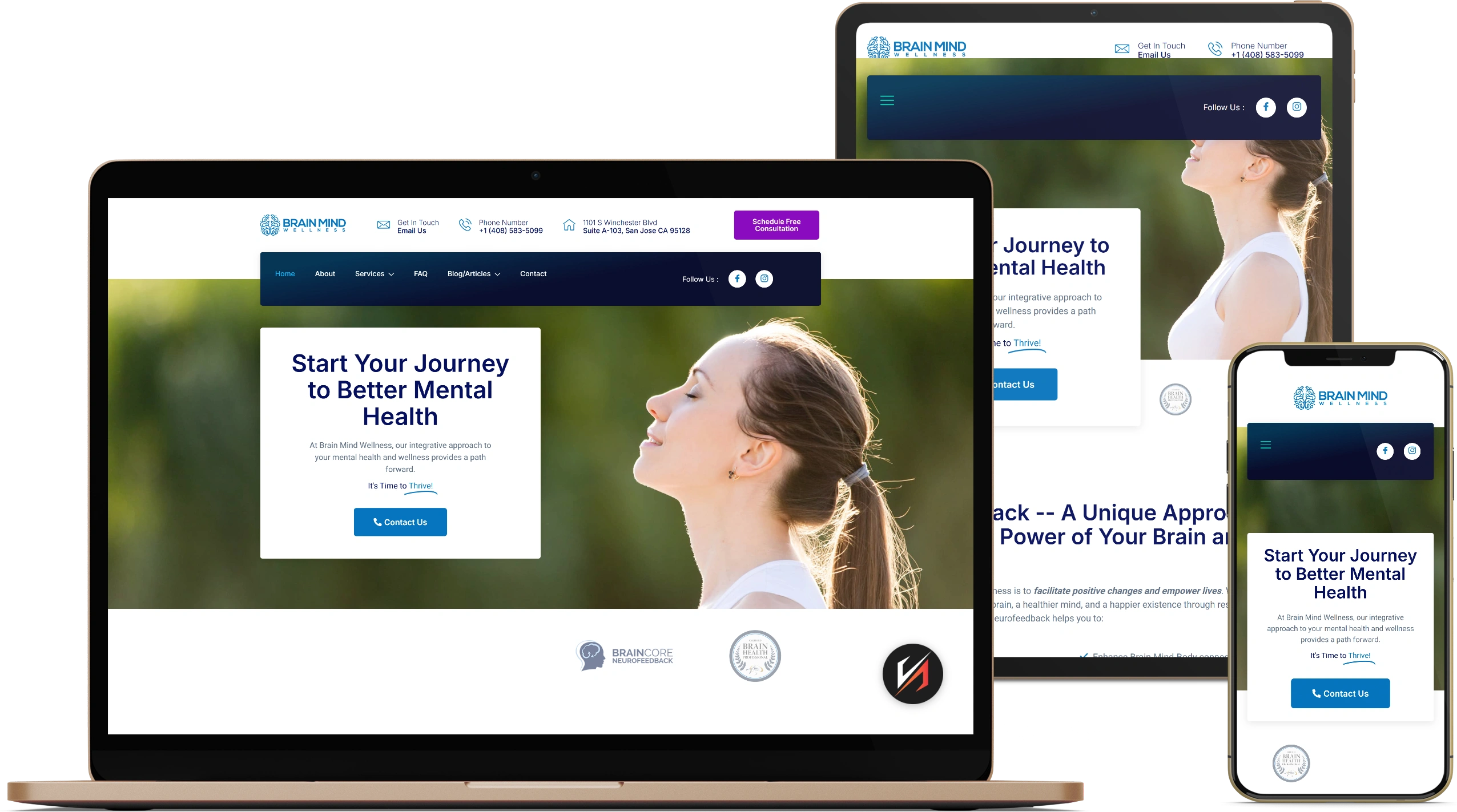 Brain Mind Wellness website design mockup