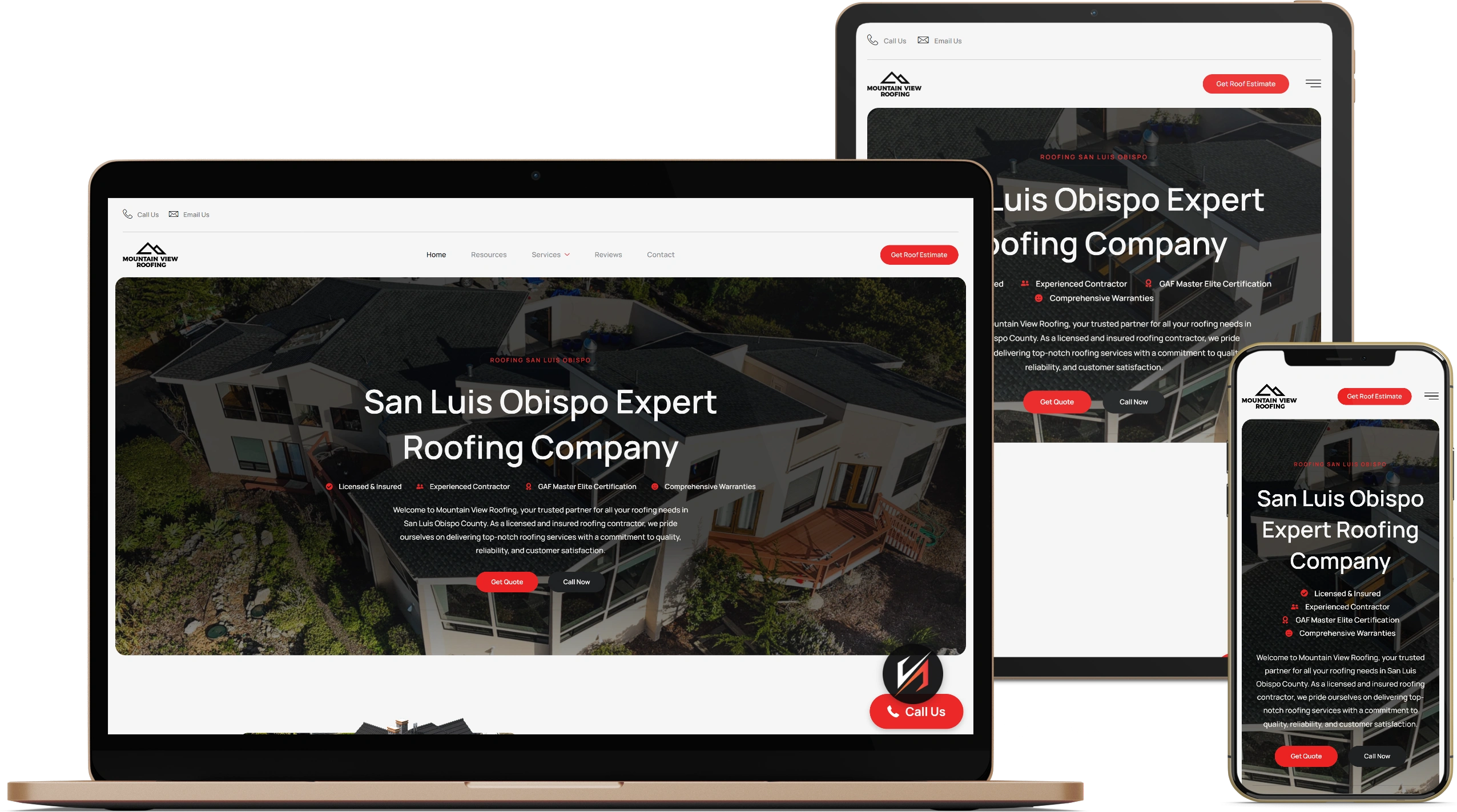 Mountain V Roofing website design mockup