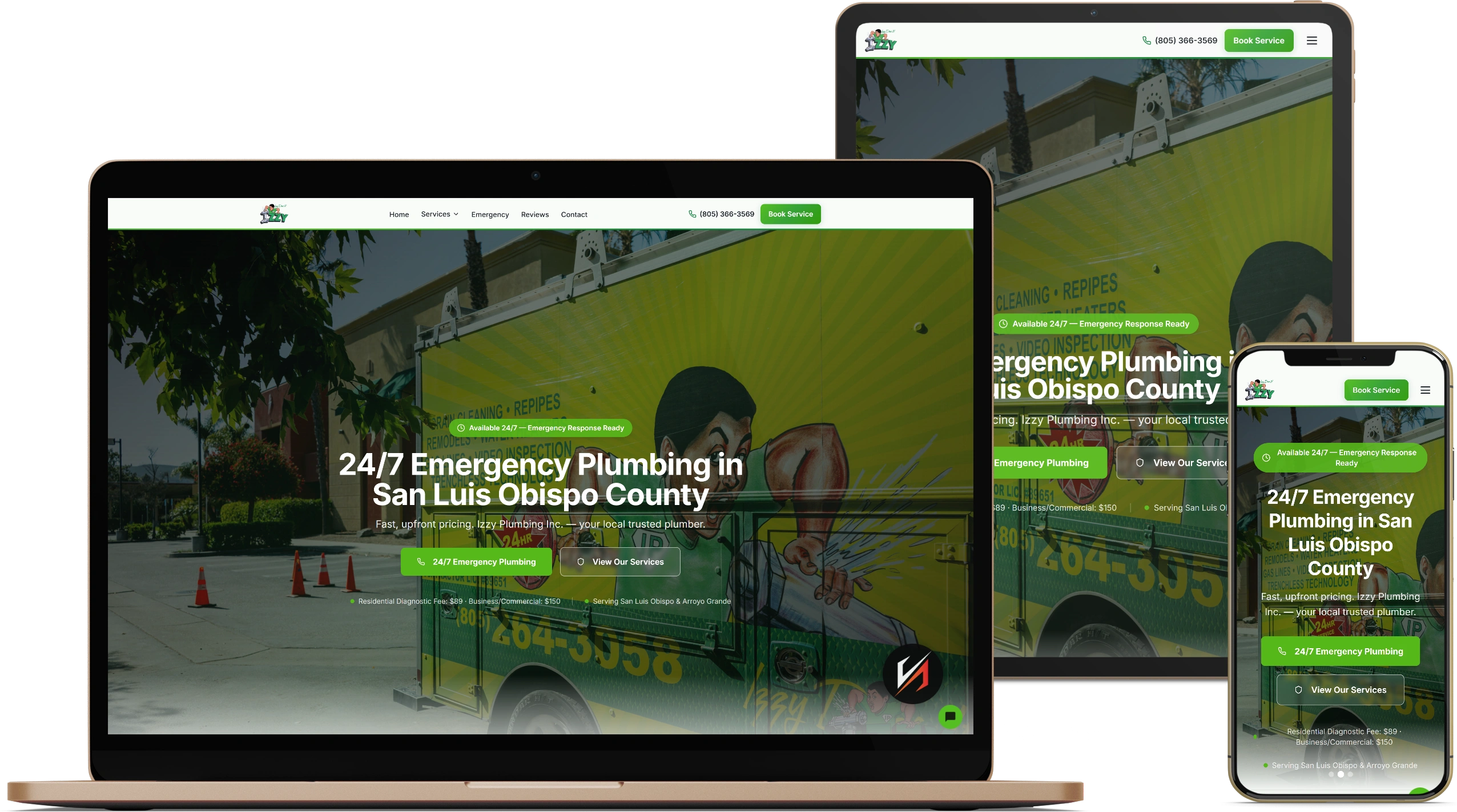 Izzy Plumbing website design mockup