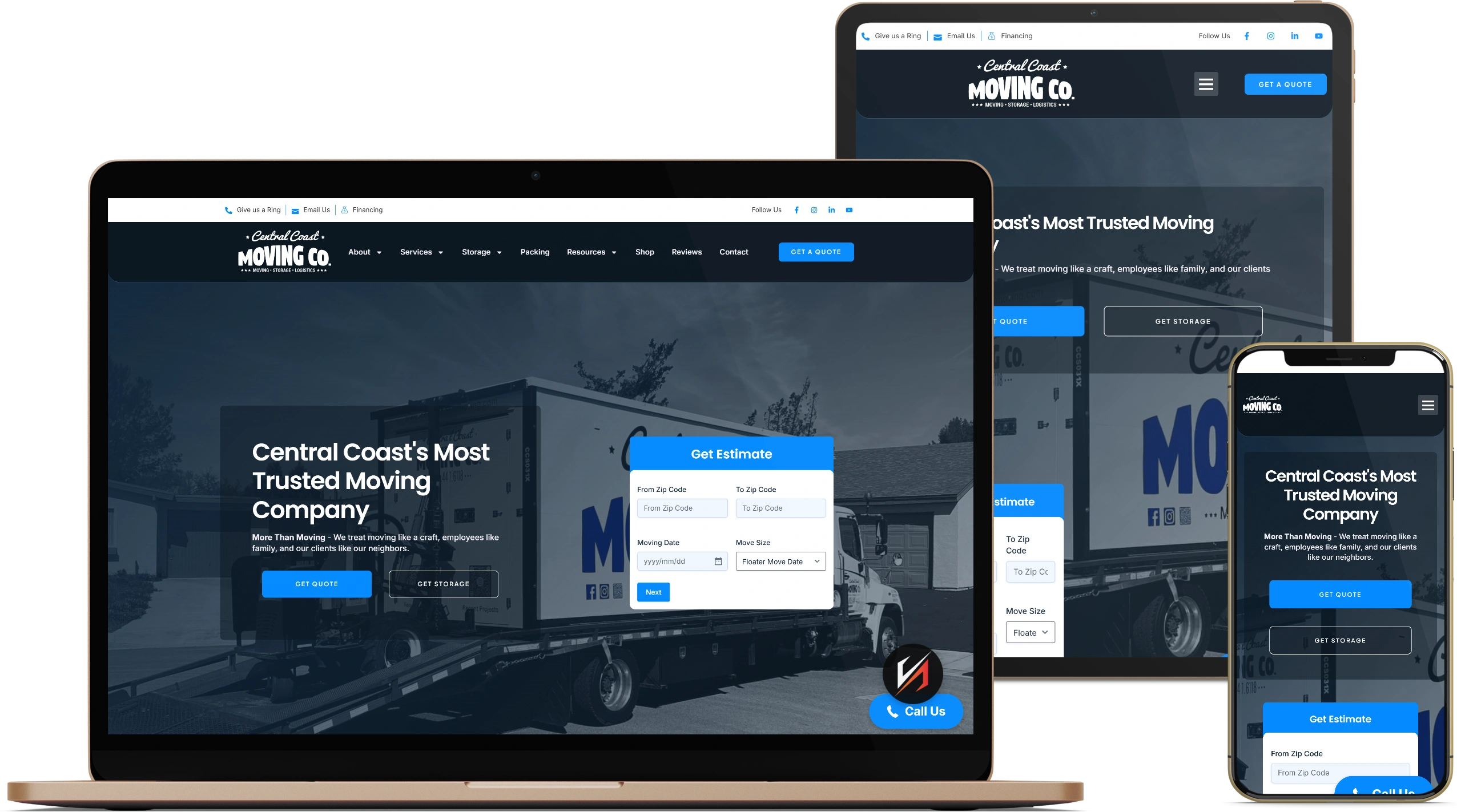Central Coast Moving website design mockup