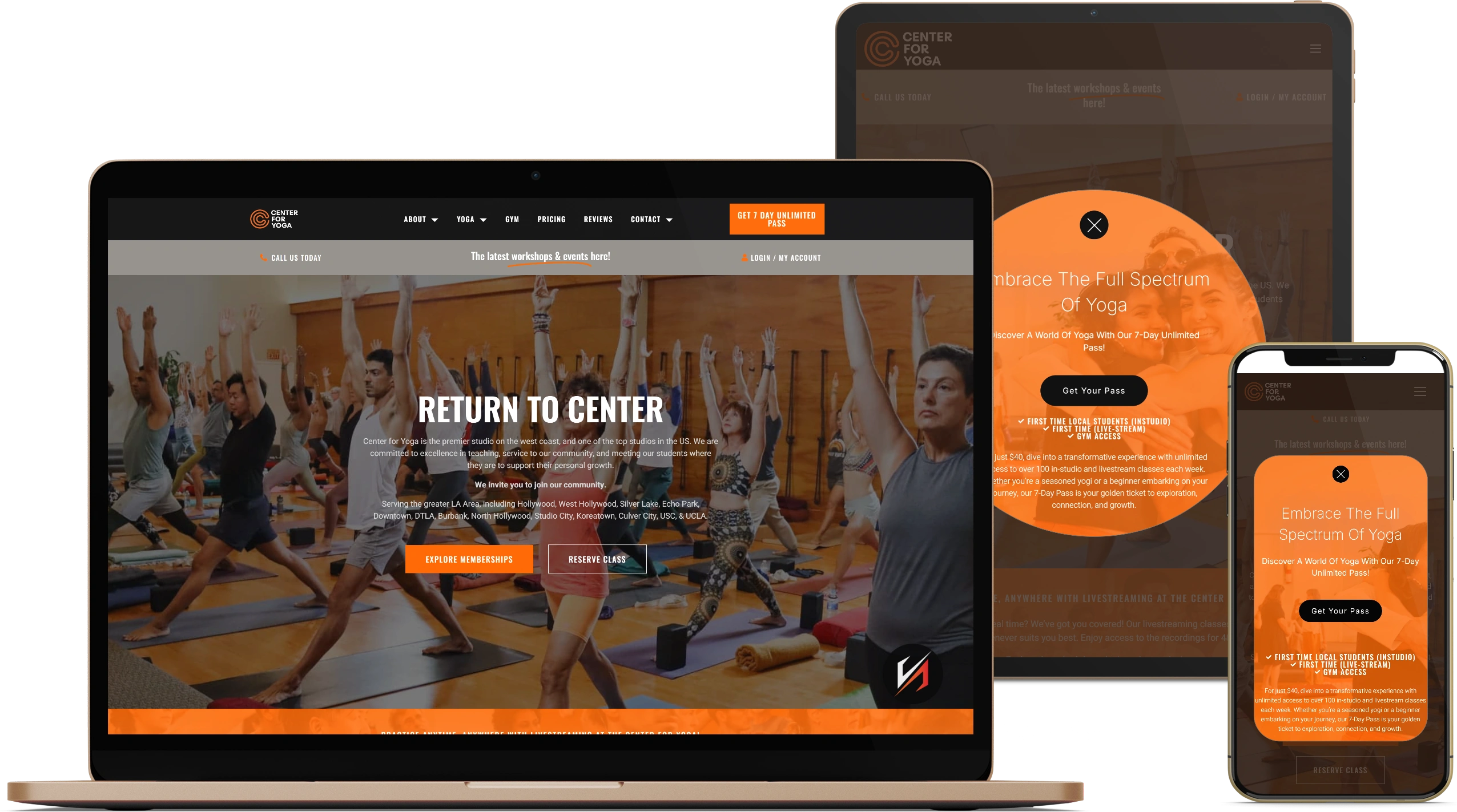 Center For Yoga LA website design mockup