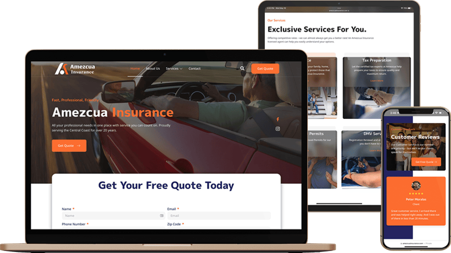 Amezcua Insurance website design by ZatroX Studio.