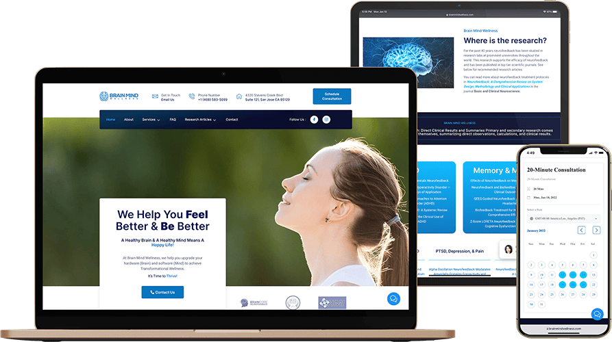 Brain Mind Wellness website design by ZatroX Studio.