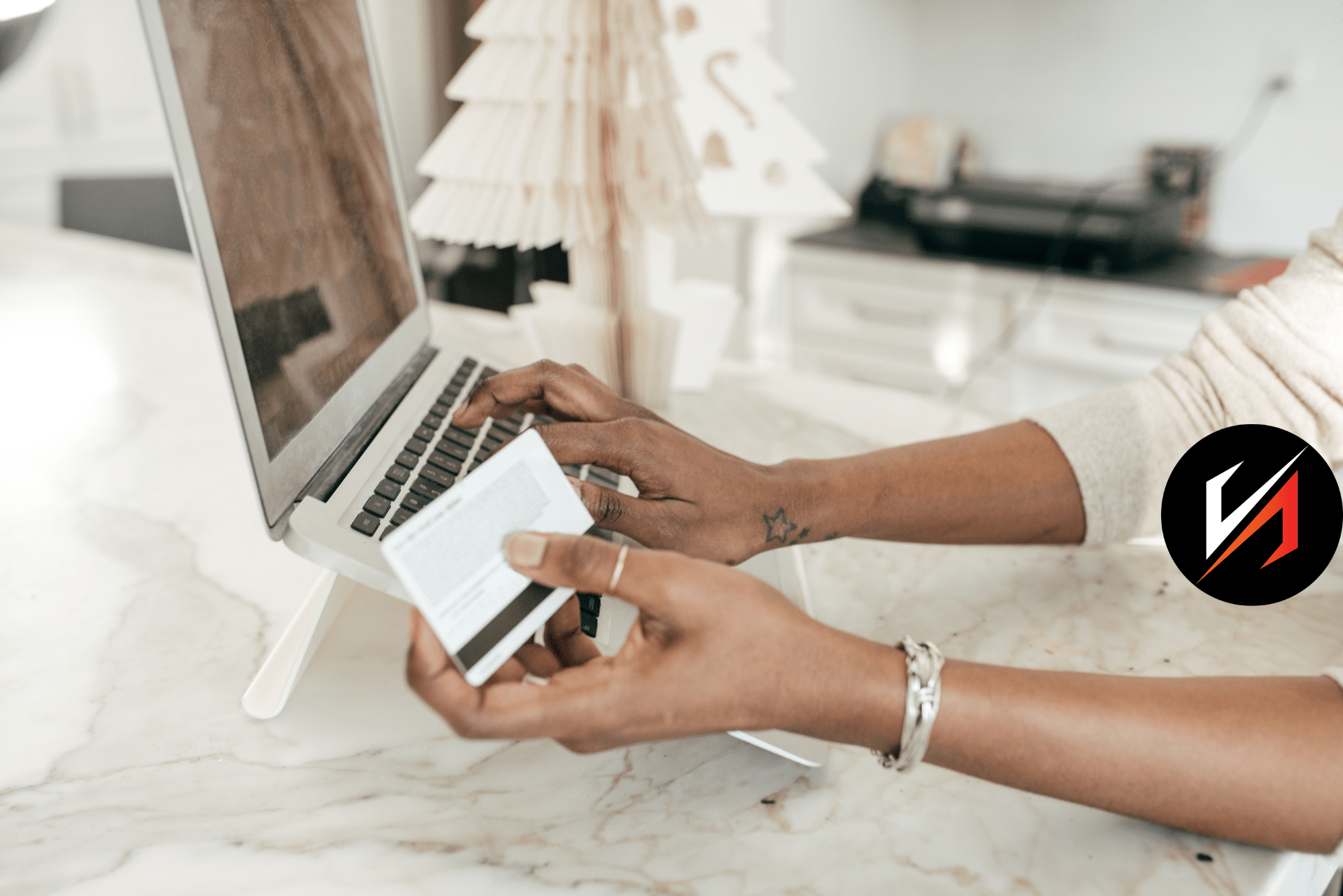 buyer searching for products holding credit card